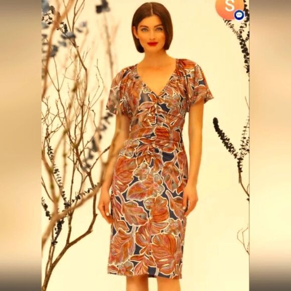 Maggy London Floral Puffed Sleeve Ruched Dress NWT - Picture 9 of 12